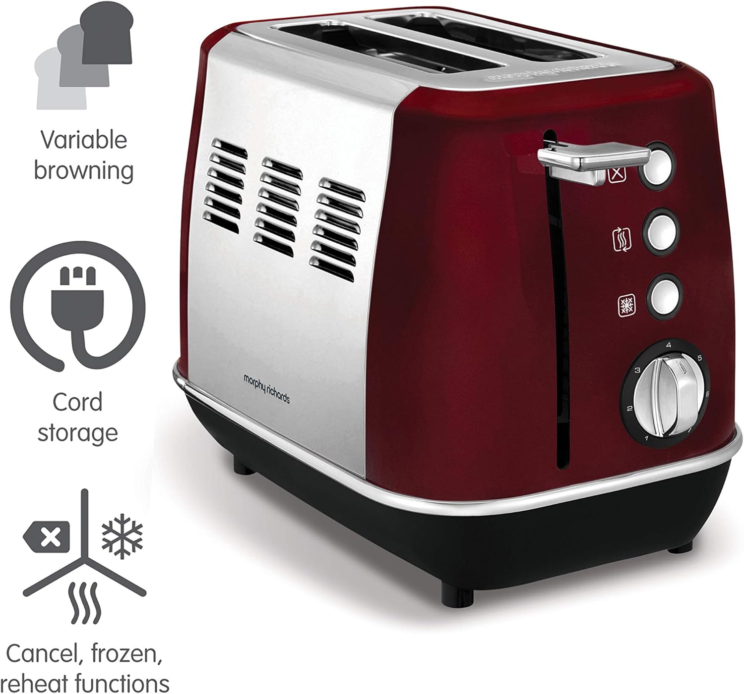 Morphy Richards Evoke 2 Slice Toaster 224408 Red Two Slice Toaster Stainless Steel Red Toaster 850 watts