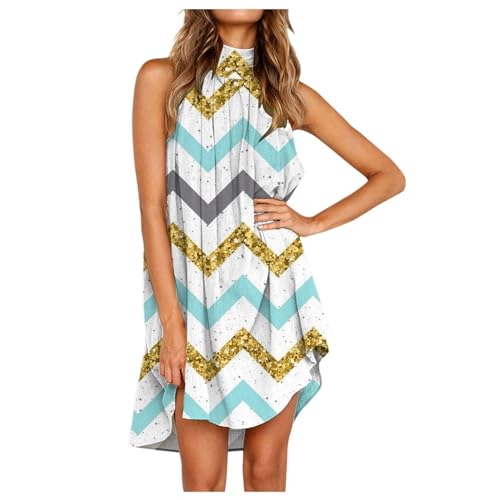 Eduavar Sundresses for Women, Summer Dresses for Women Casual Flowy Sleeveless Halter Neck Dress Summer Beach Mini Dress