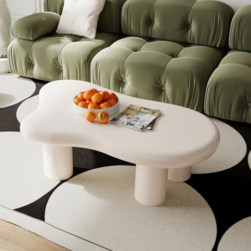 Modern Compact Coffee Table, Adorable Irregular Cloud Coffee Tables, Thickened Rounded Edge with Four Short Legs, Fashionable Low Coffee Table for Living Room Office (Black, 47