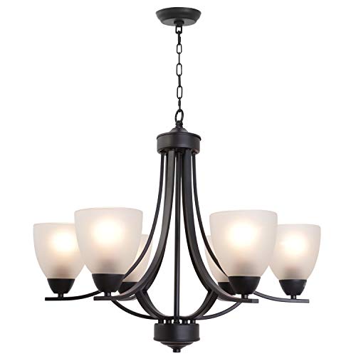 VINLUZ 3 Light Shaded Contemporary Chandeliers with Alabaster Glass Oil Rubbed Bronze Modern Light Fixtures Ceiling Hanging Mid Century Pendant Lighting for Dining Room Living Room Hallway Bedroom