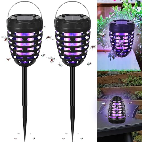 2024 Upgraded Solar Bug Zapper Outdoor Waterproof Mosquito Zapper Outdoor Mosquito Trap Bug Lights Mosquito Repellent for Outdoor Use Patio Garden Pathway(2 Pack)