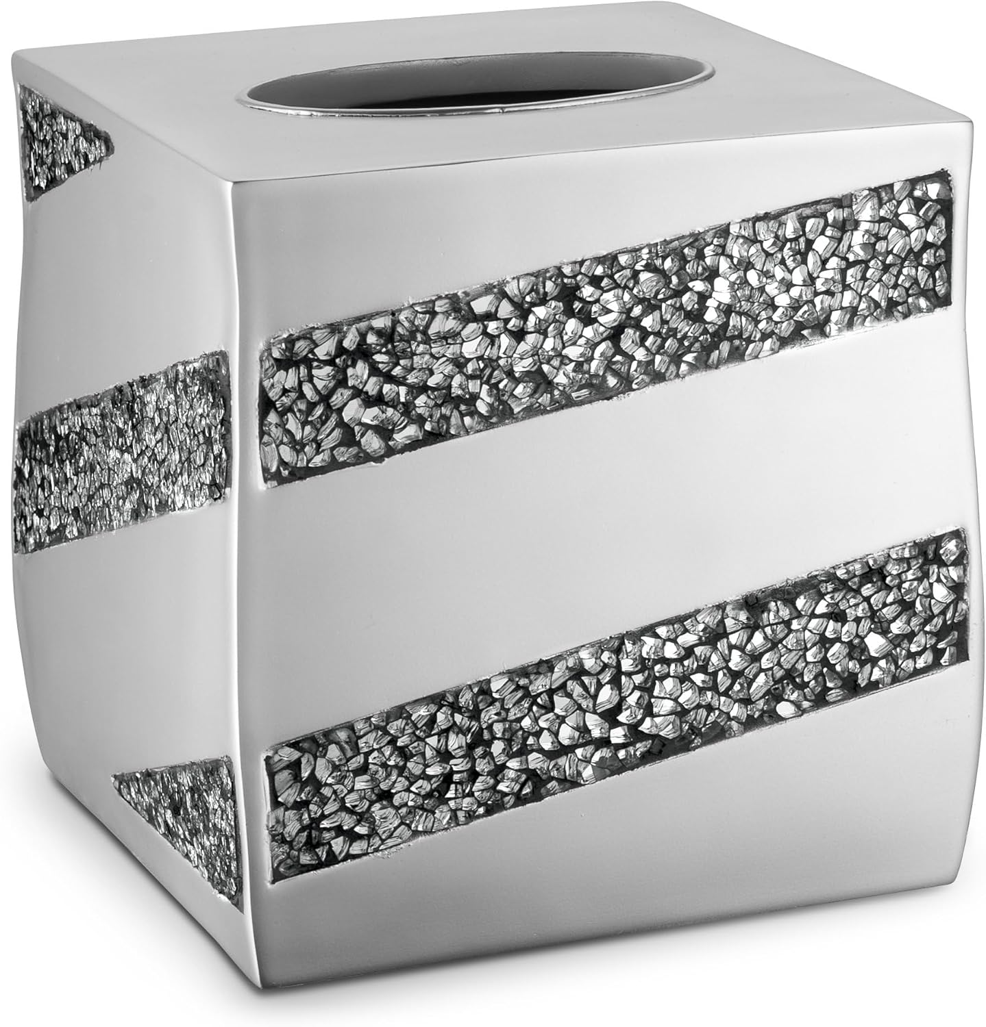 Creative Scents Tissue Box Cover Square - Decorative Tissue Box Holder for Bathroom with Durable Bottom Slider, Beautiful Silver Mosaic Tissues Cube Box Cover