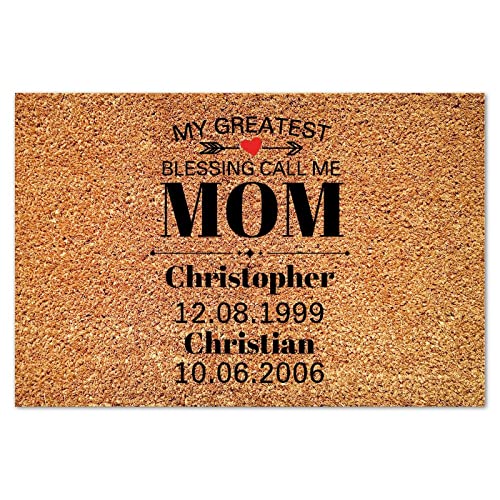 My Greatest Blessing Call Me Mom Coir Doormat Family Love Coir Fiber Doormat Rustic Weather Resistant Non Slip Front Door Mat for Entrance Way Indoor Front Door New Home Gift 16x24in