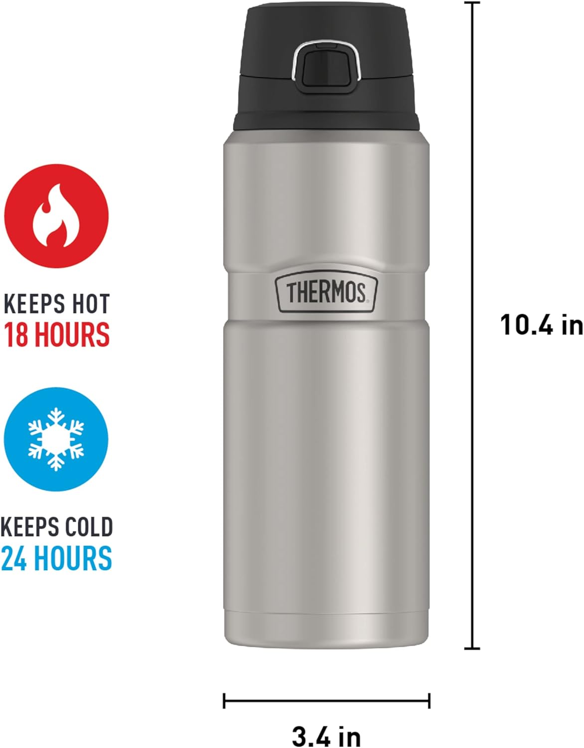 THERMOS Stainless King Vacuum-Insulated Drink Bottle, 24 Ounce, Matte Steel