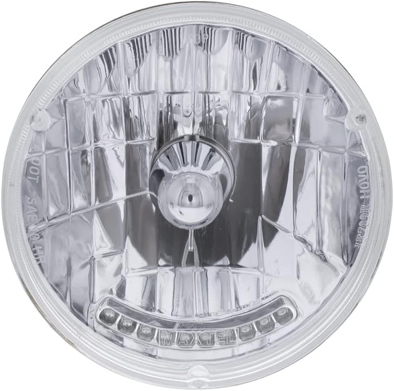 United Pacific 7-inch Halogen Crystal Headlight w/10 Amber LED Position Lights, Multi-Faceted, Anti-Vibration, Aluminum Reflector - One Headlight Unit