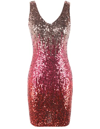 PrettyGuide Women's Sequin Cocktail Dress V Neck Bodycon Glitter Party Dress