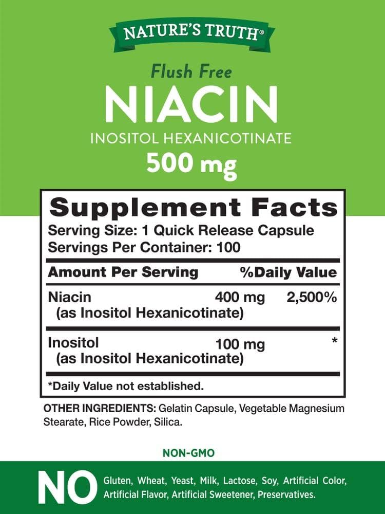 Nature's Truth Flush Free Niacin 500 mg 100 Caps, 100 Count