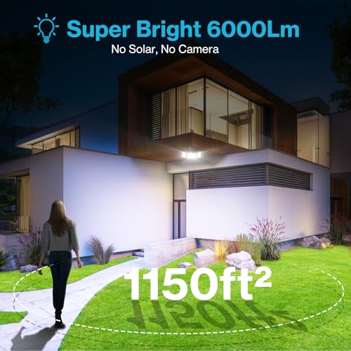 Olafus 65W Motion Sensor Outdoor Light, 2 Pack LED Security Light 6000LM, 6500K Exterior Motion Flood Light with 3 Adjustable Heads, for Outside Garage, Yard, Patio, IP65 Waterproof, Black