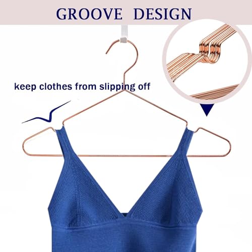 10-Pack Rose Gold Metal Wire Clothes Hangers with Non-Slip - 16.5