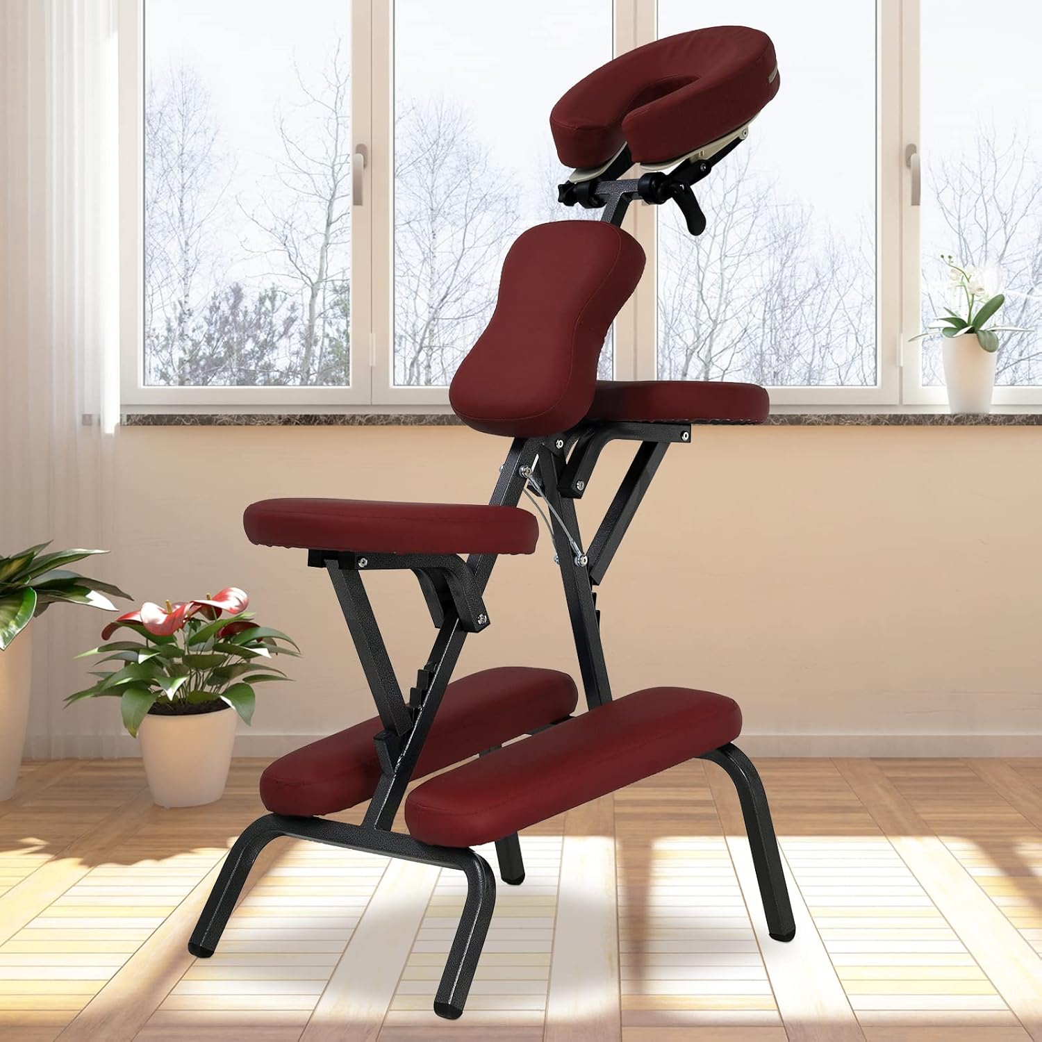 Portable Massage Spa Chair Height Adjustable Folding Tattoo Chair Face Cradle Salon Massage Chair w/Carrying Bag 2 Inches Thick Sponge Lightweight Professional Therapy Chair Tattoo Spa Chair, Burgundy