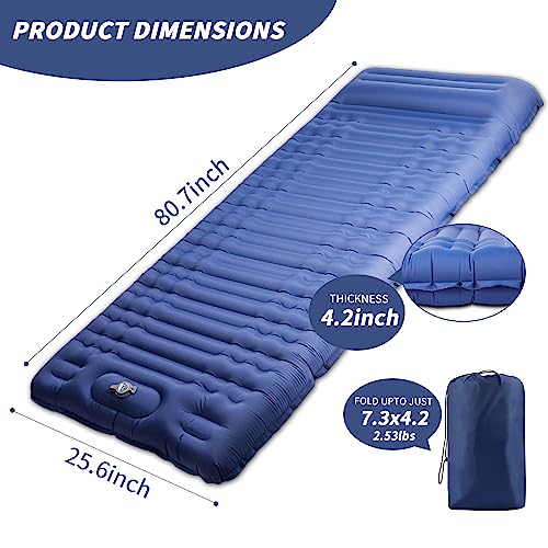 Sleeping Pad for Camping, Extra-Thick 4.2'' Inflating Camping Mat with Built-in Foot Pump，Ultralight and Compact Sleeping Pad for Camping, Backpacking, Hiking,Tent