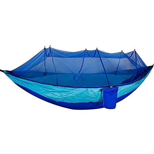 Camping Hammock with Mosquito Net - Lightweight Double Hammock, Nylon Hanging Chair Sleeping Swing,Portable Hammocks for Indoor, Outdoor, Hiking, Camping,Travel, Backyard, Beach (Blue and Grey)