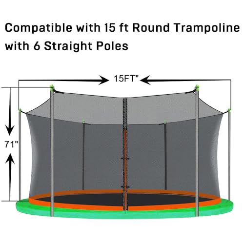 Trampoline Net Replacement with 6 Pole Caps, 12 ft 14 ft 15 ft Trampoline Net Round Safety Trampoline Net UV-Resistant Weather-Resistant Breathable Durable Net(Not Include Poles)