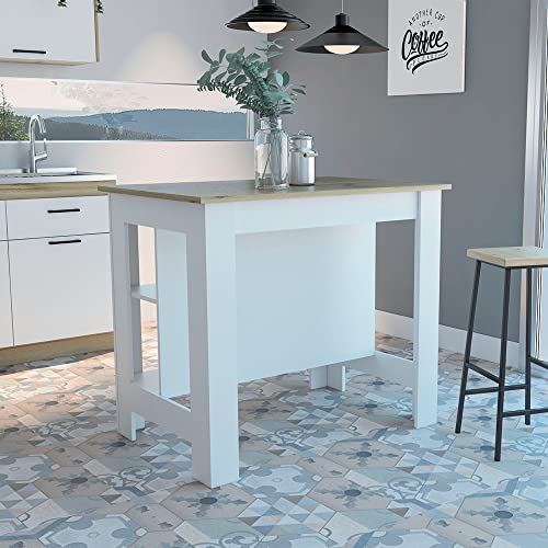 Tuhome Cala Kitchen Island, Four Legs, Three Shelves -White/Onyx