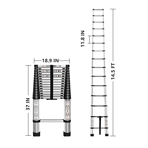 WFLNHB 12.5 FT Telescoping Ladder One Button Retraction Aluminum Extension Ladder collapsible ladder Suitable for Outdoor or Indoor