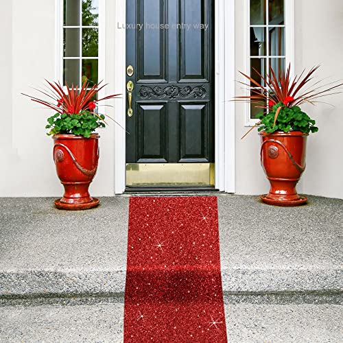 Tatuo Carpet Runner Runway Rug 55 Gsm Thickness with Carpet Tape for Prom Wedding Christmas Party Outdoor Indoor Hallway Rug(Glitter Red,2.46 x 65.6 Feet)