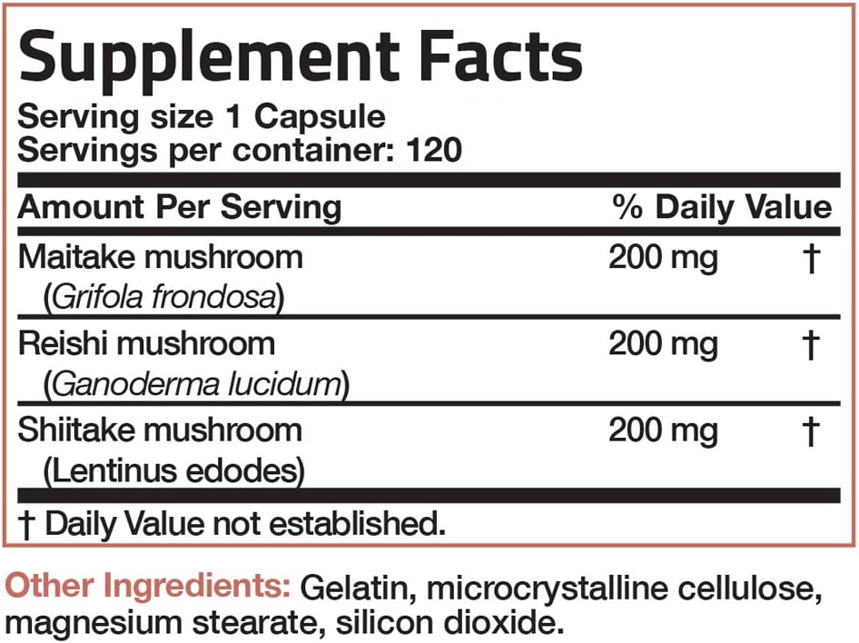 Triple Mushroom Complex - Maitake - Reishi - Shiitake - Powerful Antioxidant and Immune System Booster - Full Spectrum Mushroom Complex - 600 mg Capsules - 120 Count