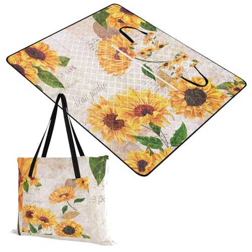Sunflower Extra Large Picnic Outdoor Blanket, Foldable Beach Blanket Waterproof Sandproof Camping Mat for Family Travel Park Wet Grass Hiking Yoga, 60 x 80 Inch