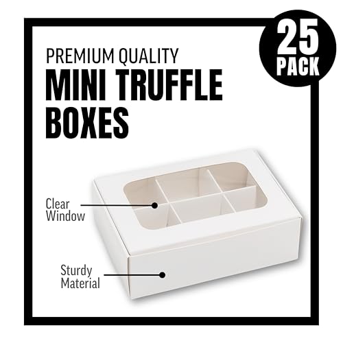 Mini Truffle Boxes - Kraft | VERY SMALL 6 Treats - Window and Dividers | 5 x 3.5 x 1.57 Inches | Pack of 100