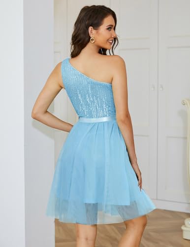 BeryLove Womens Sequin Dress Sparkly Glitter One Shoulder Party Club Dress Bodycon Dresses Prom Dress