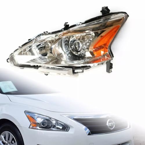 Projector Headlight Headlamp Assembly for Nissan Altima Sedan 2013 2014 2015 Halogen Headlights Chrome Housing Clear Lens Right Passenger Side Replacement Headlamps (Right Passenger Side)