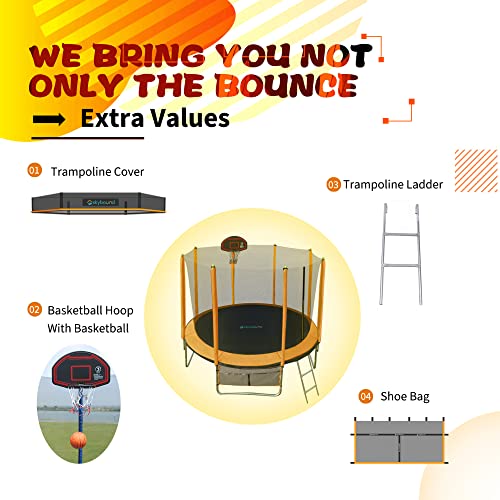 SkyBound 10ft 12ft 14ft 15ft 16ft Trampoline with Enclosure Net, Large Trampoline for Kids and Adults - ASTM Approved - Heavy Duty Recreational Trampolines - Outdoor Trampoline for Kids - Outdoor Fun
