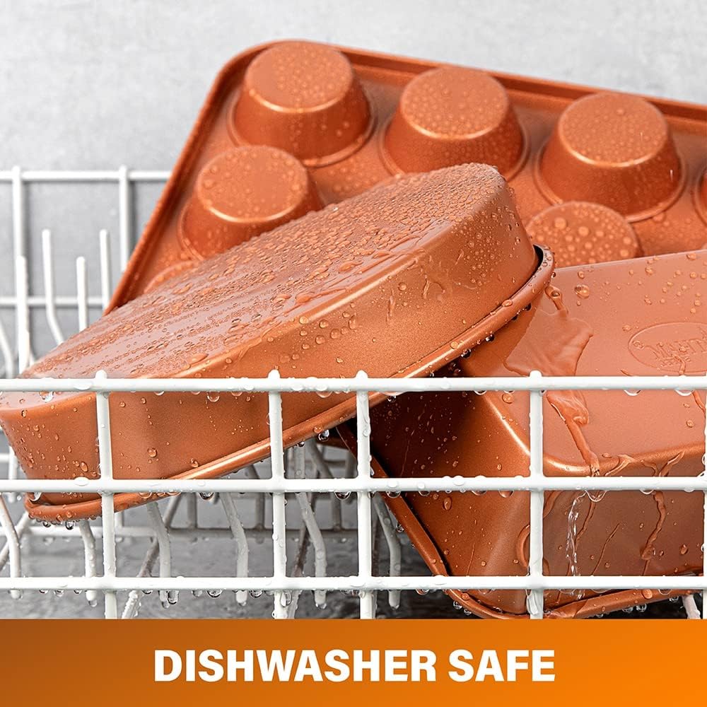 GOTHAM STEEL Copper Cast Cookware & Bakeware Ultra Nonstick Durable Coating – Includes Fry, Stock Pots Baking Pans, 15 Piece Set, Brown