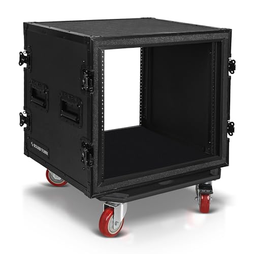 Sound Town Shock Mount 12U ATA Rack Case with 20” Rackable Depth, 11U Slant Mixer Top and Casters, 12-Space Size - Pro Tour Grade (STMR-SP12UW)