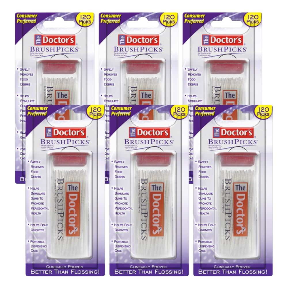The Doctor's BrushPicks Interdental Toothpicks | 120-Picks per Pack | (6-Pack)