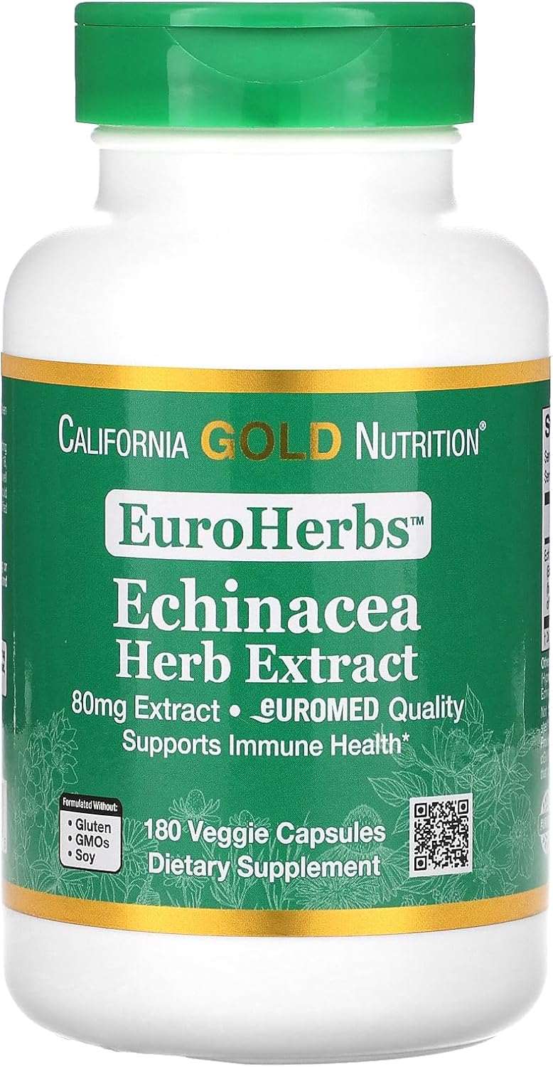 California Gold Nutrition EuroHerbs, Echinacea Herb Extract, Euromed Quality, 80 mg, 180 Veggie Capsules