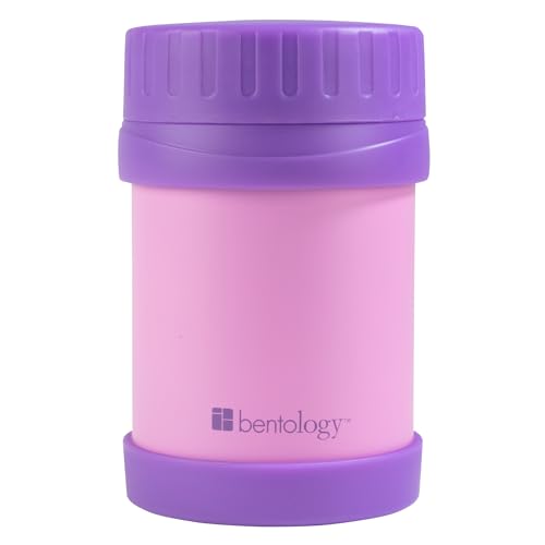 Bentology Stainless Steel Insulated 13oz Lunch Jar Thermos for Kids- Pink- Large Leak-Proof Storage for Hot or Cold Food, Soups, Liquids with Wide Mouth- BPA Free for Back to School Lunch Boxes, Bags