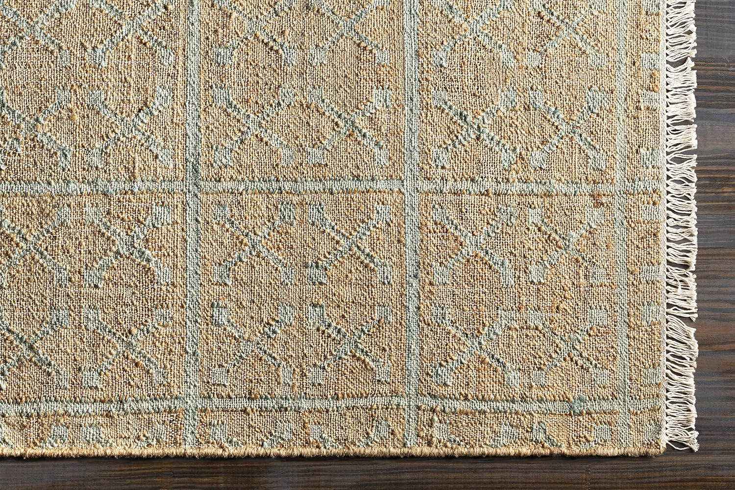 Hauteloom Rice Dusty Sage Jute Living Room, Bedroom Area Rug - Natural Fiber - Beige, Green - 5' x 7'6