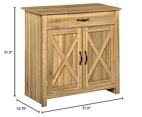 HOMCOM Farmhouse Sideboard Buffet Cabinet, Barn Door Coffee Bar Cabinet with Drawer and Adjustable Shelf, Kitchen Cabinet for Living Room, Entryway, Stone Gray