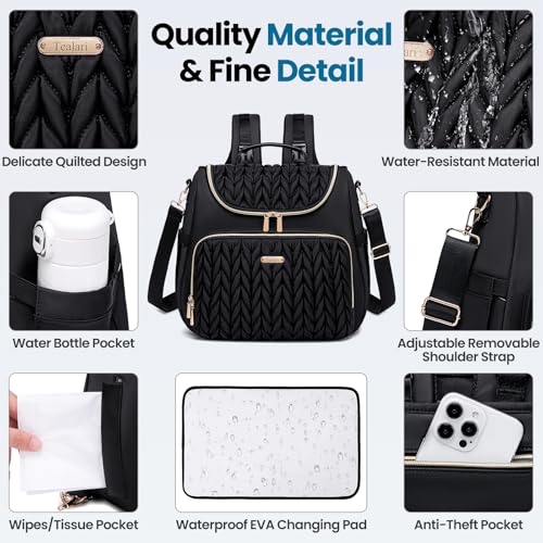 4 in 1 Convertible Diaper Bag Backpack,Waterproof Baby Diaper Bag with Changing Pad,Converts into Baby Tote Bag,Diaper Backpack,Stroller Bag and Crossbody Diaper Bag