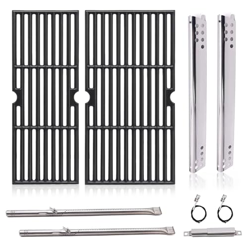 Criditpid Grill Replacement Parts for Charbroil 2 Burner 463625217, 463673519, 463625219, 463625217, 463673017, 463673517, G470-0002-W1, G470-0003-W1, 18 Inch Cast Iron Grates, Heat Plates, Burners