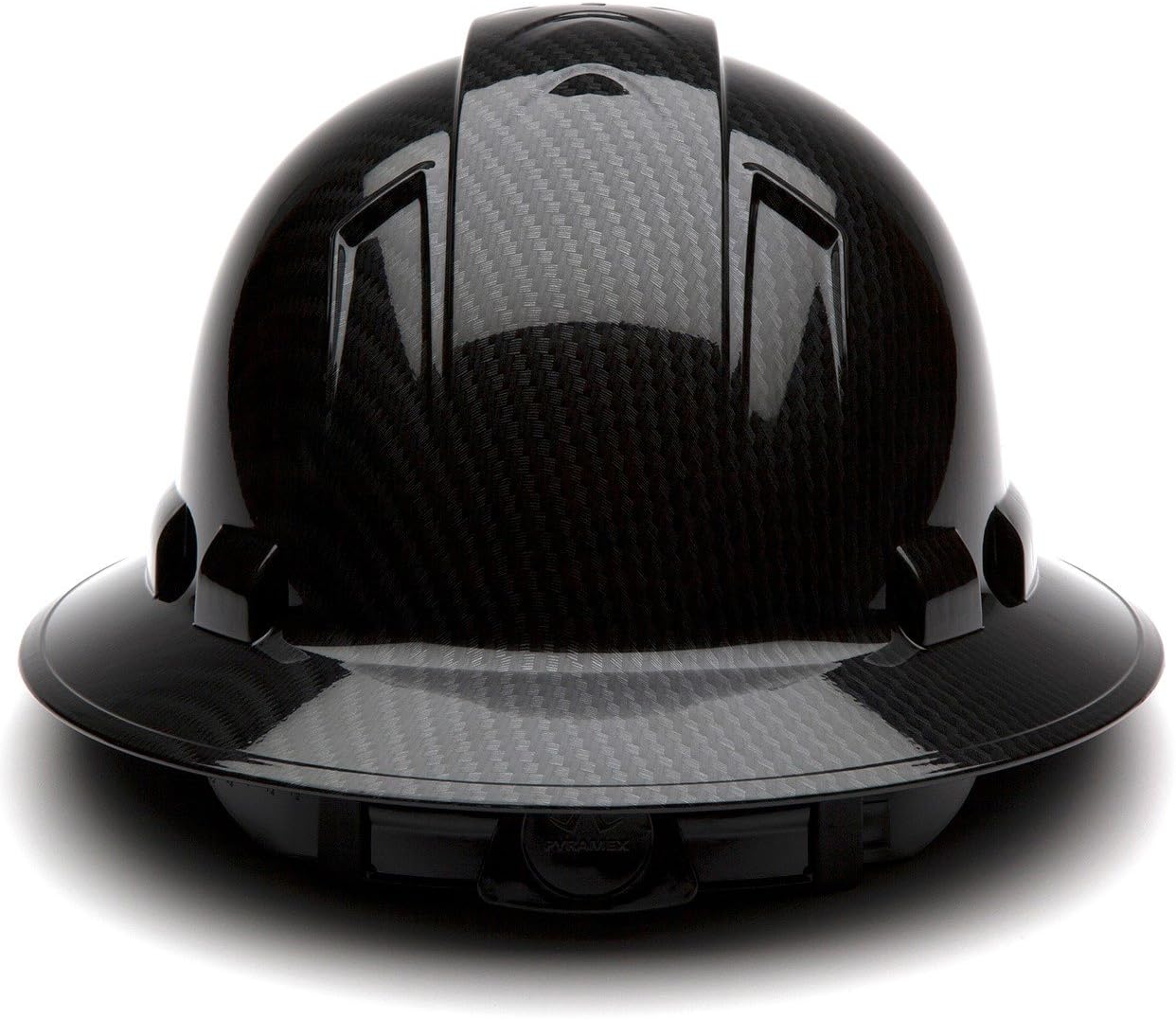 Pyramex Ridgeline Full Brim Hard Hat 4 Point Ratchet Shiny Black Graphite Pattern