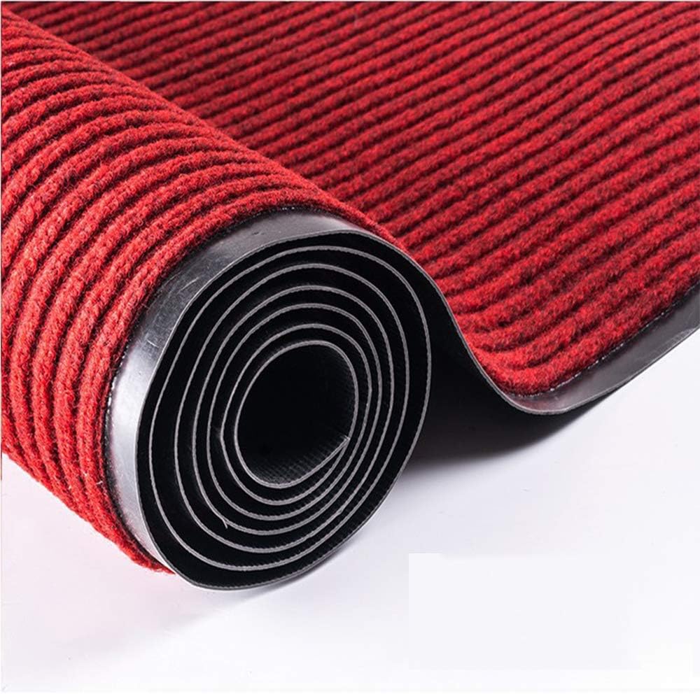 Commercial-Grade Entrance Mat 3x10Ft Indoor Outdoor Red Floor Mat Heavy Duty Rubber-Backed Striped Brush Step Entrance Mat for Hallway,Kitchen,Home,High Traffic Area