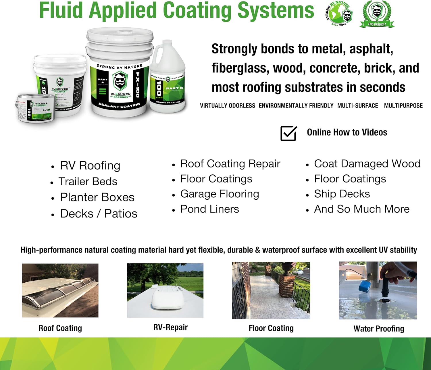 FX-100 Waterproof Sealant – Indoor & Outdoor Coating – Multi-Surface Leak Repair – Easy to Apply – 3X Stronger Than Epoxy – Natural White / 2.5 Gallon Kit with Application Tools