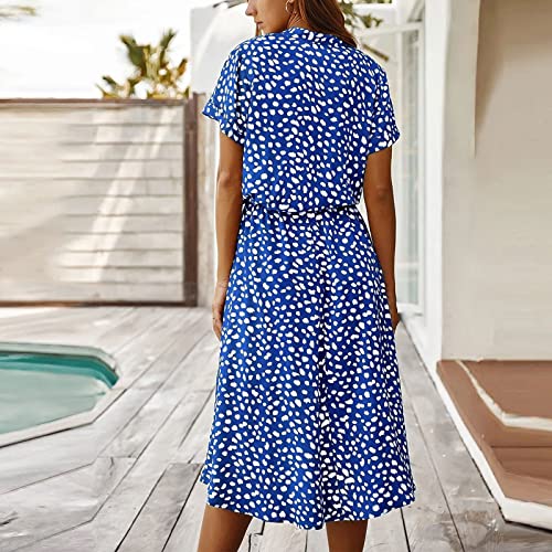 Women's Spring Dresses Summer Casual Loose Floral Print Dress 2024 V-Neck Short Sleeve Boho Maxi Dresses, S-3XL