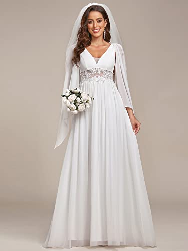 Ever-Pretty Women's Illusion Long Appliques Chiffon Wedding Dresses 90330
