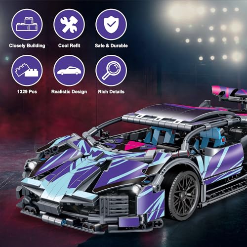 1329 Piece Sports Car Building Blocks Toys Boys or Adults Kits, 1:14 Race Car Model Building Set, Adult Collectible Model Cars Set to Build, STEM Super Cars Sets for Boys Girls Age 6-12, 8-14