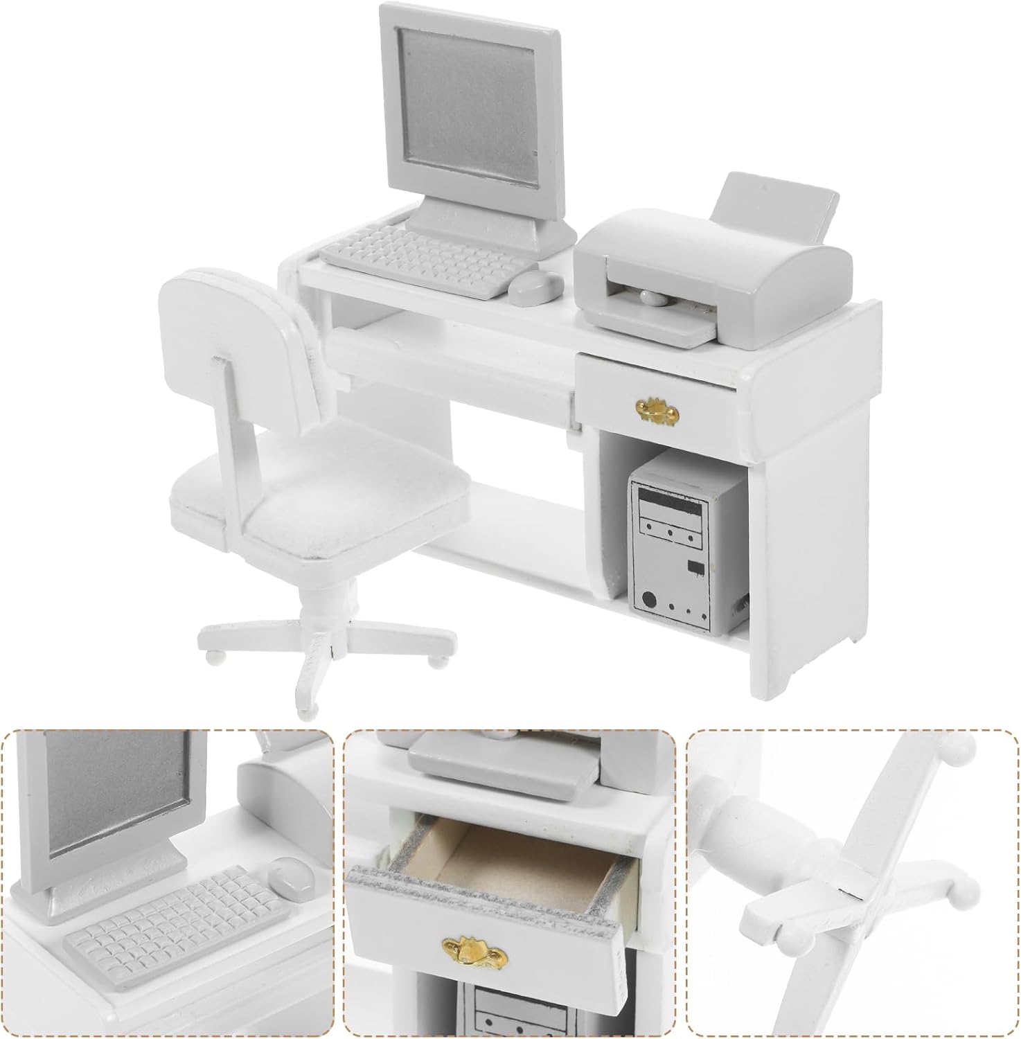 ERINGOGO 1 Set Office Scene Props Dollhouse Mini Laptop Mini Computer Model Dollhouse Office Desk Miniature Computer Desk Dollhouse Miniature Computer Wood Child Furniture White Thing