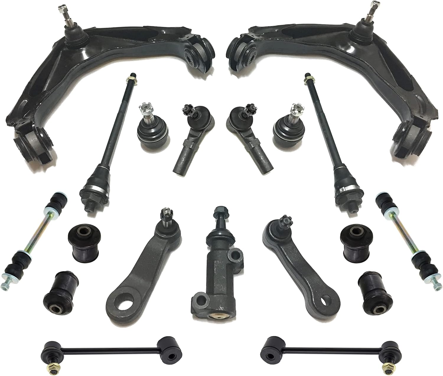 19 Pc Suspension Kit Upper Control Arm, Lower Ball Joints, Sway Bar, Lower Control Arm Bushing, Idler Bracket Assembly + Idler & Pitman Arms with 3 Groove Spline, Outer & Inner Tie Rods Ends