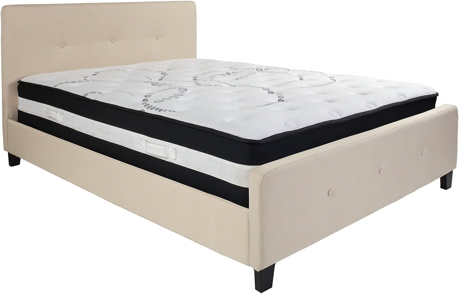 Flash Furniture Tribeca Queen Size Tufted Upholstered Platform Bed in Beige Fabric with Pocket Spring Mattress