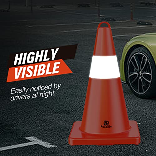 Traffic Cones 18 Inch, 12 Pack Safety Cones with Handle, Orange Cones with Reflective Collar, Cones for Parking Lot, Sport & Driving Training, Road Safety, Construction Events (12 Cones)