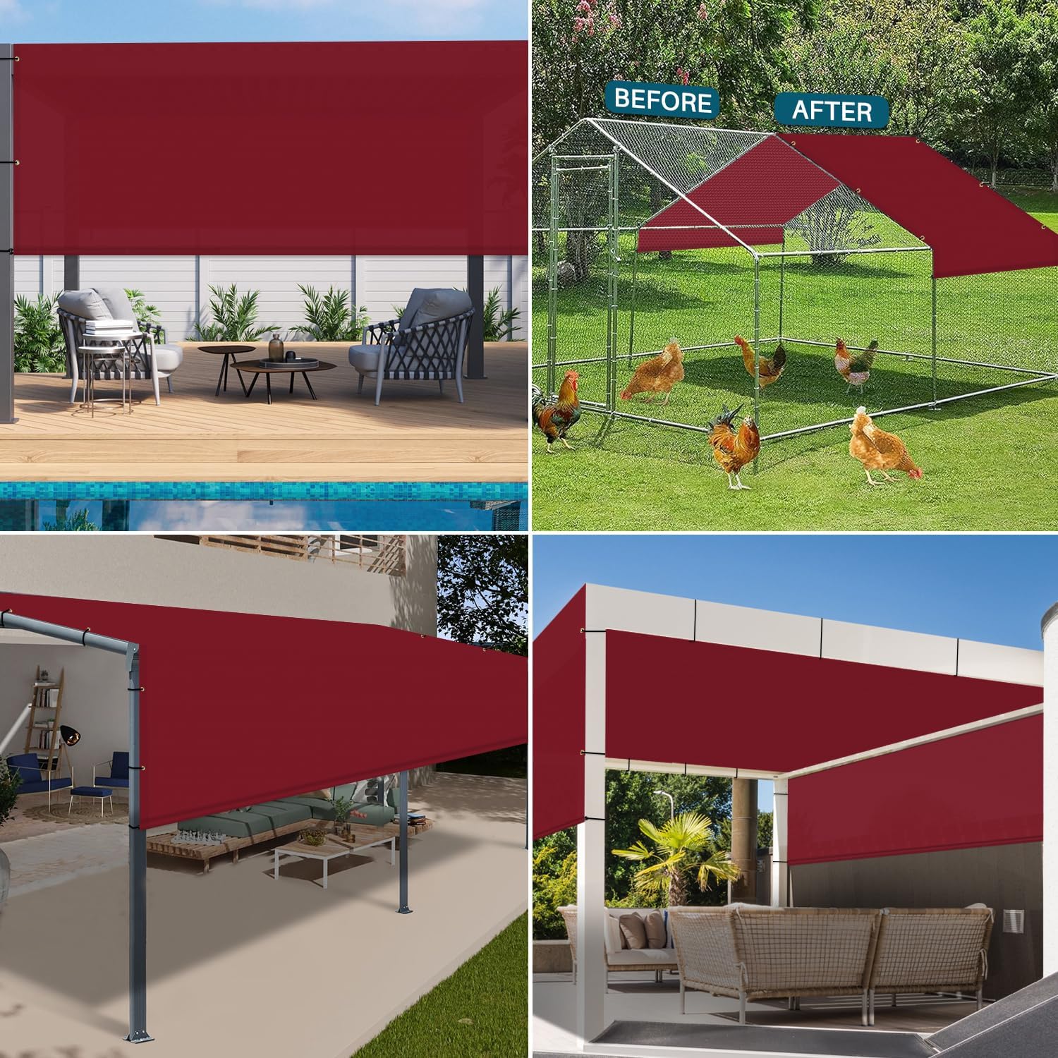 Coarbor 11'x24' Waterproof Pergola Replacement Shade Cover Polyester Canopy Privacy Shade Screen with Weighted Rods for Patio Deck Backyard Gazebo Pergola Red