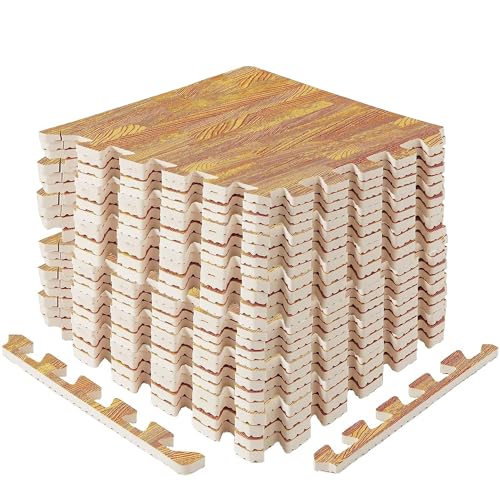 Yes4All Interlocking Floor Mats with Border â€“ Foam Floor Mats/Gym Floor Mats with EVA Interlocking Tiles (12 Square Feet â€“ Oak Wood Dark â€“ 12 Tiles), 12 Count (Pack of 1)