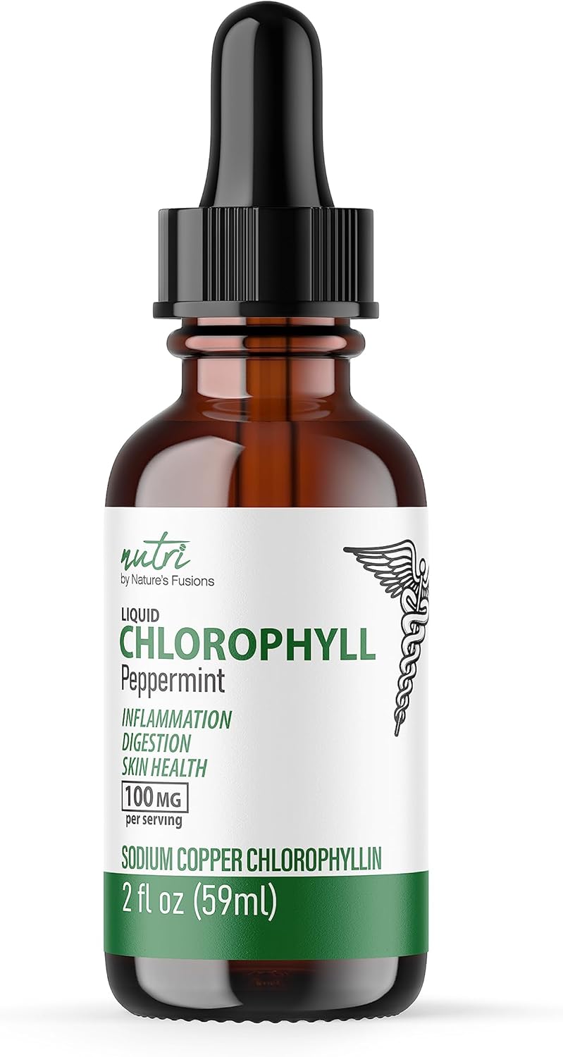 Nutri Liquid Chlorophyll Peppermint 100mg - Internal Deodorant & Detoxifier - Chlorophyll Liquid Drops - 2 fl oz (59 Servings, 100mg Chlorophyll per Serving) - Clorophyl Liquid - Clorofila Liquida