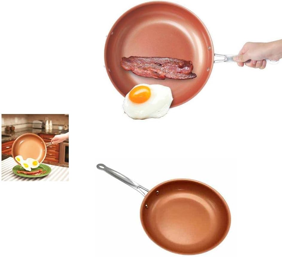 3 Ceramic Copper Coated Non Stick Fry Pan Set Eco PFOA free Cookware 8