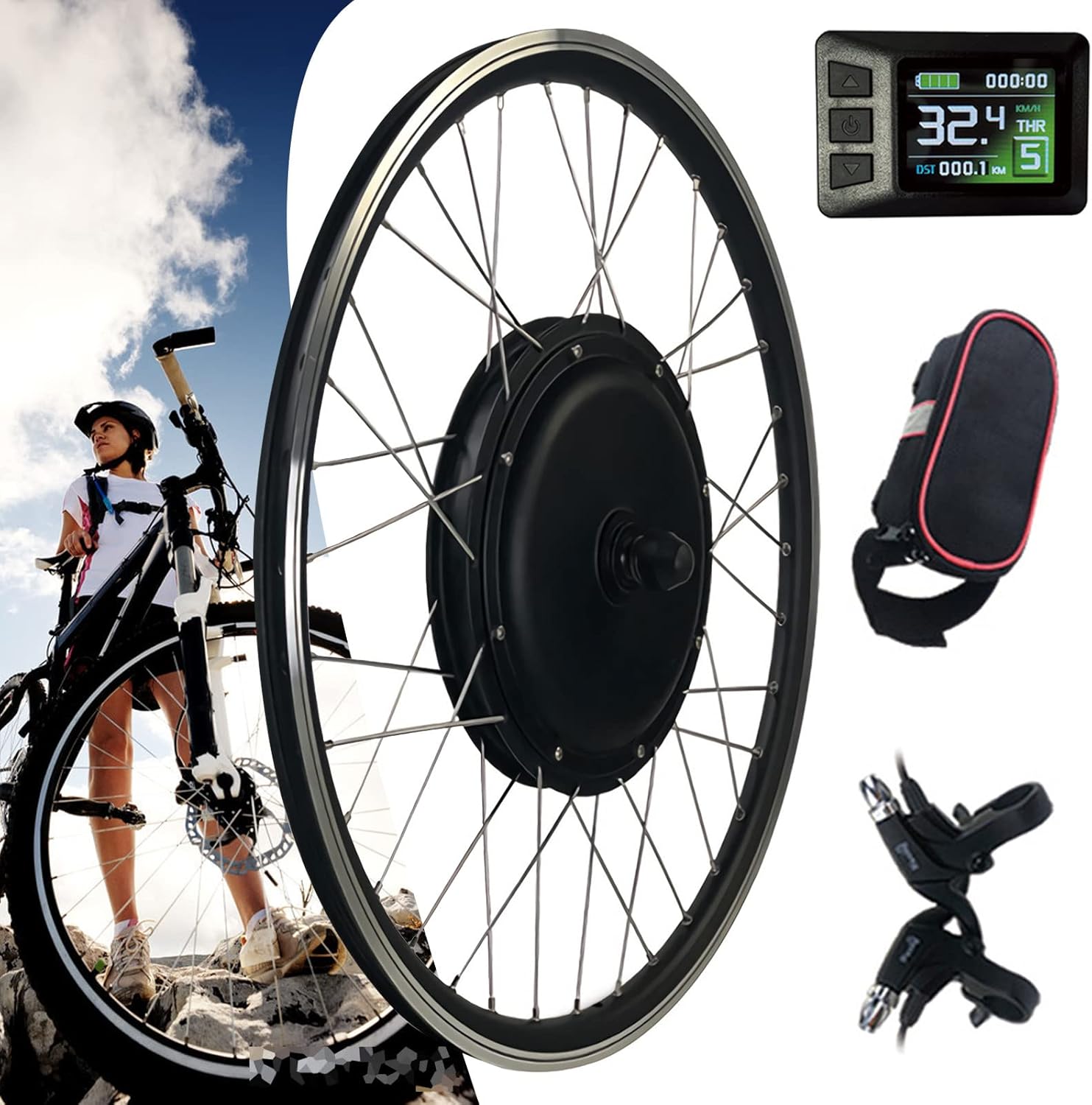 Electric Bicycle Motor Kit 48V - 1000W/1500W, Waterproof Front Wheel E-Bike Conversion Kit with Intelligent Controller,48V/1000W-27.5